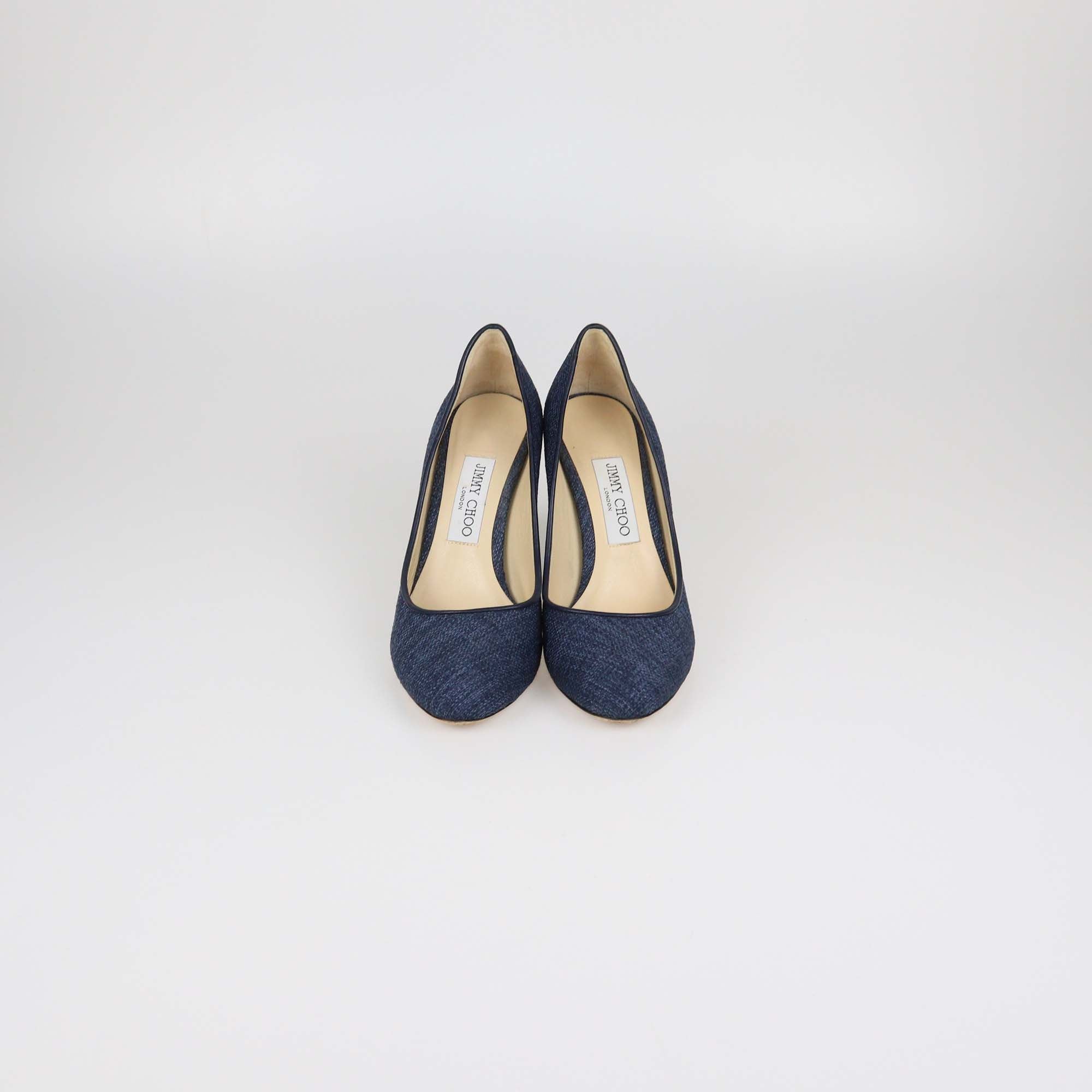 Jimmy Choo Blue Denim Billie Block Heel Pumps