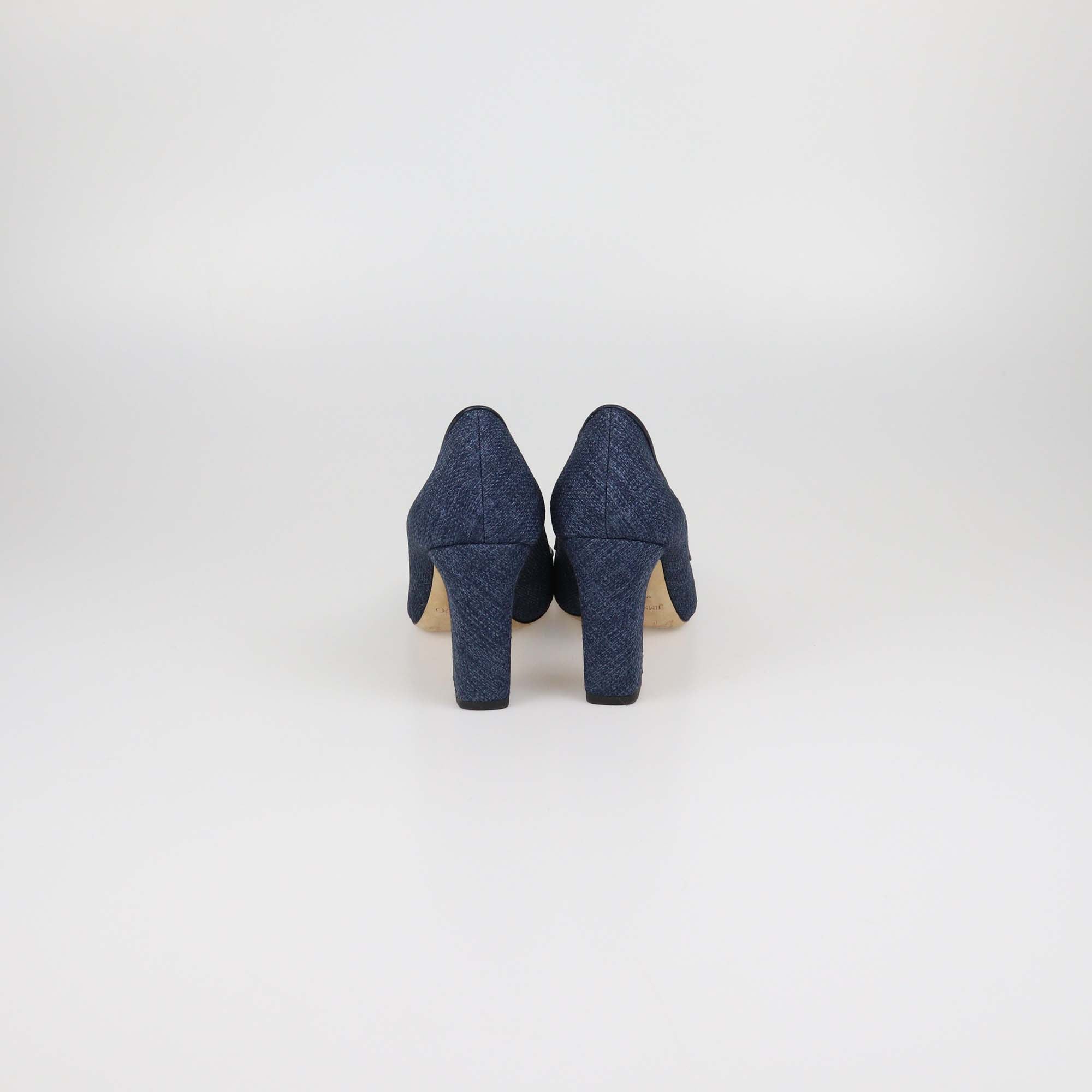 Jimmy Choo Blue Denim Billie Block Heel Pumps