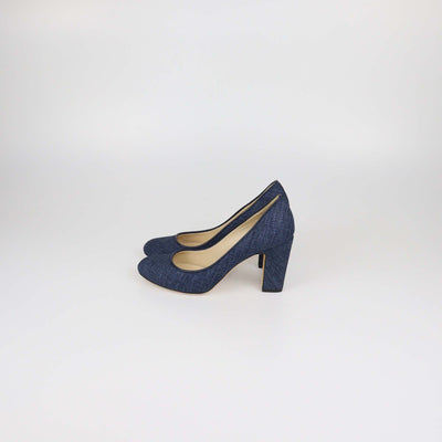 Jimmy Choo Blue Denim Billie Block Heel Pumps