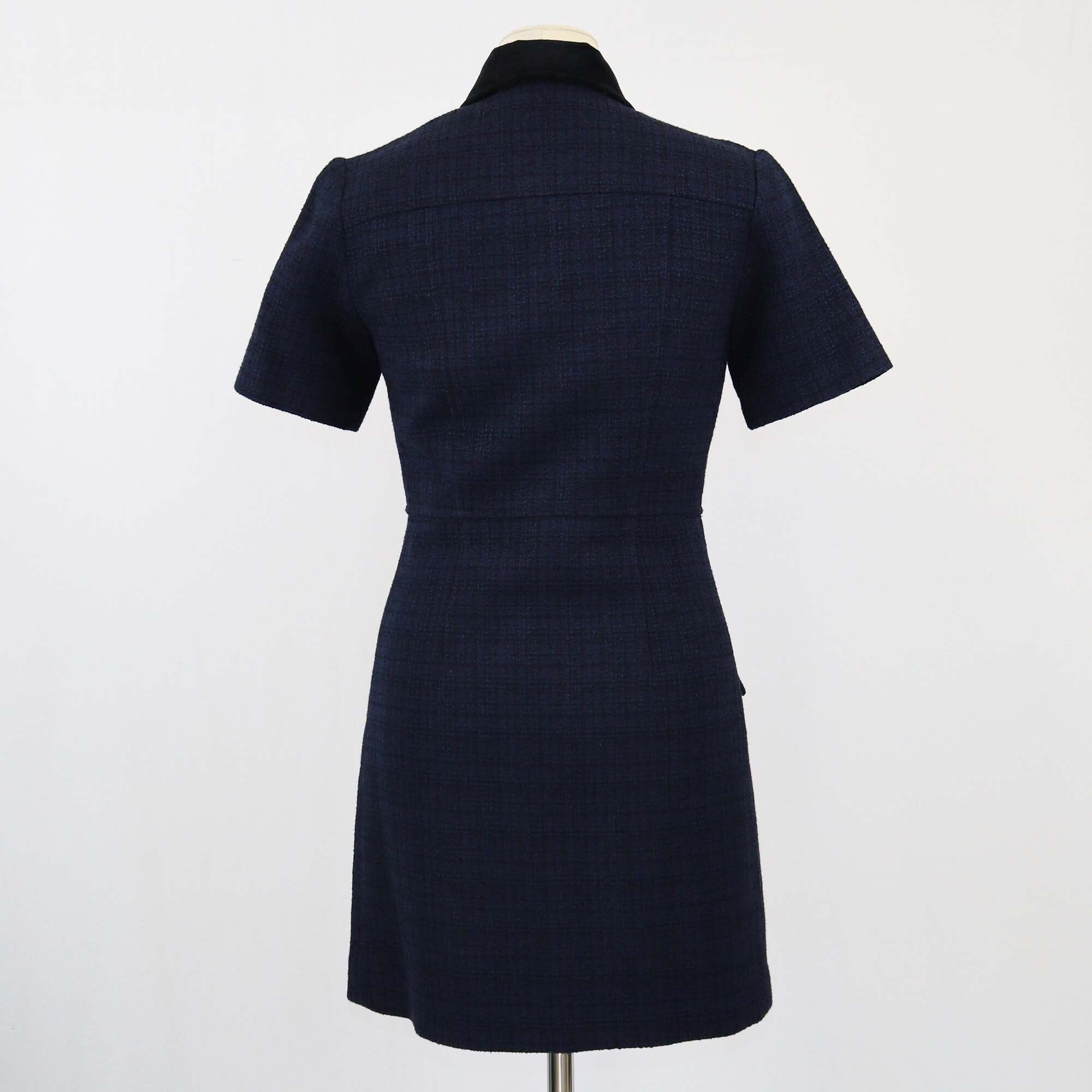 Sandro Dark Blue Button Pocket Detailed Midi Dress Womens Sandro 