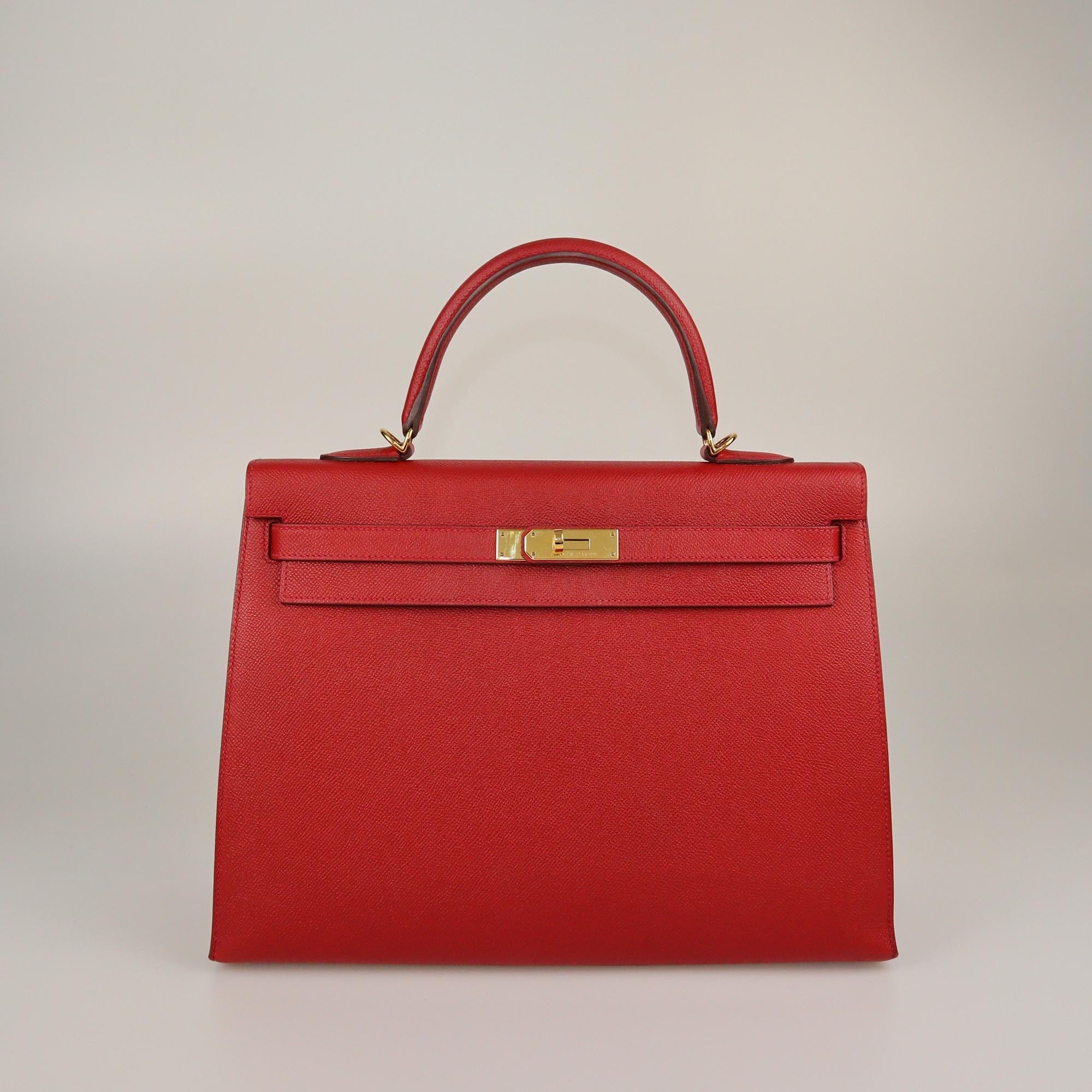 Hermes Rouge Casaque Epsom Gold Hardware Kelly Sellier 35 Bag Womens Hermes 