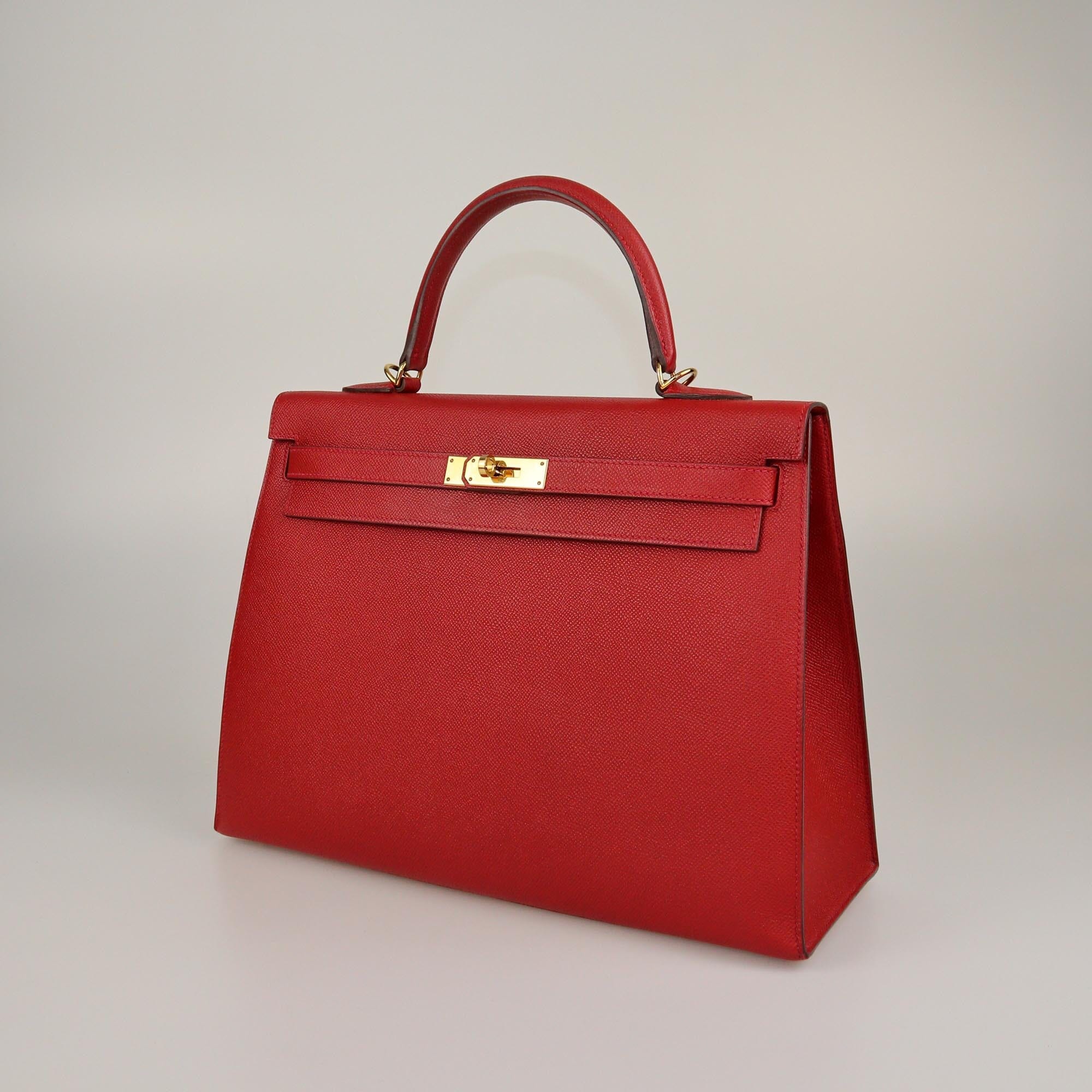 Hermes Rouge Casaque Epsom Gold Hardware Kelly Sellier 35 Bag Womens Hermes 