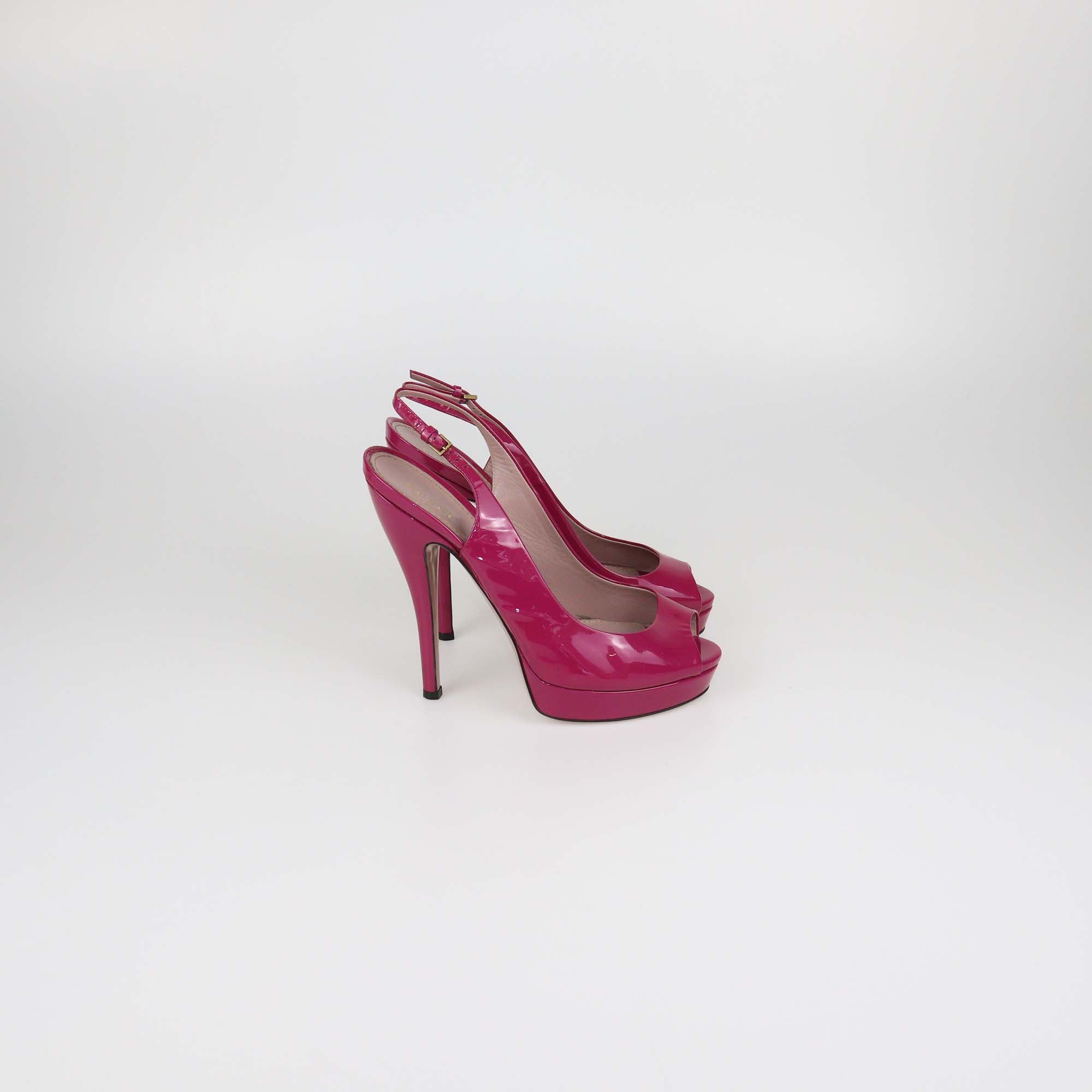 Gucci Magenta Patent Leather Peep Toe Platform Slingback Sandals