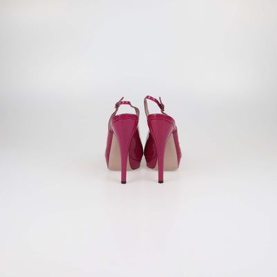 Gucci Magenta Patent Leather Peep Toe Platform Slingback Sandals