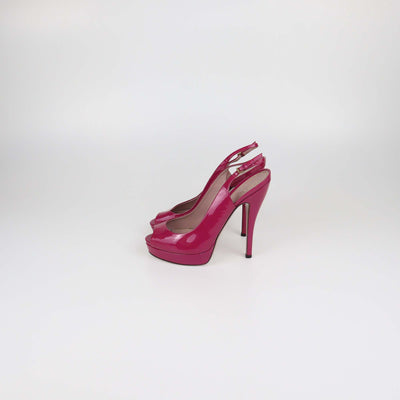 Gucci Magenta Patent Leather Peep Toe Platform Slingback Sandals