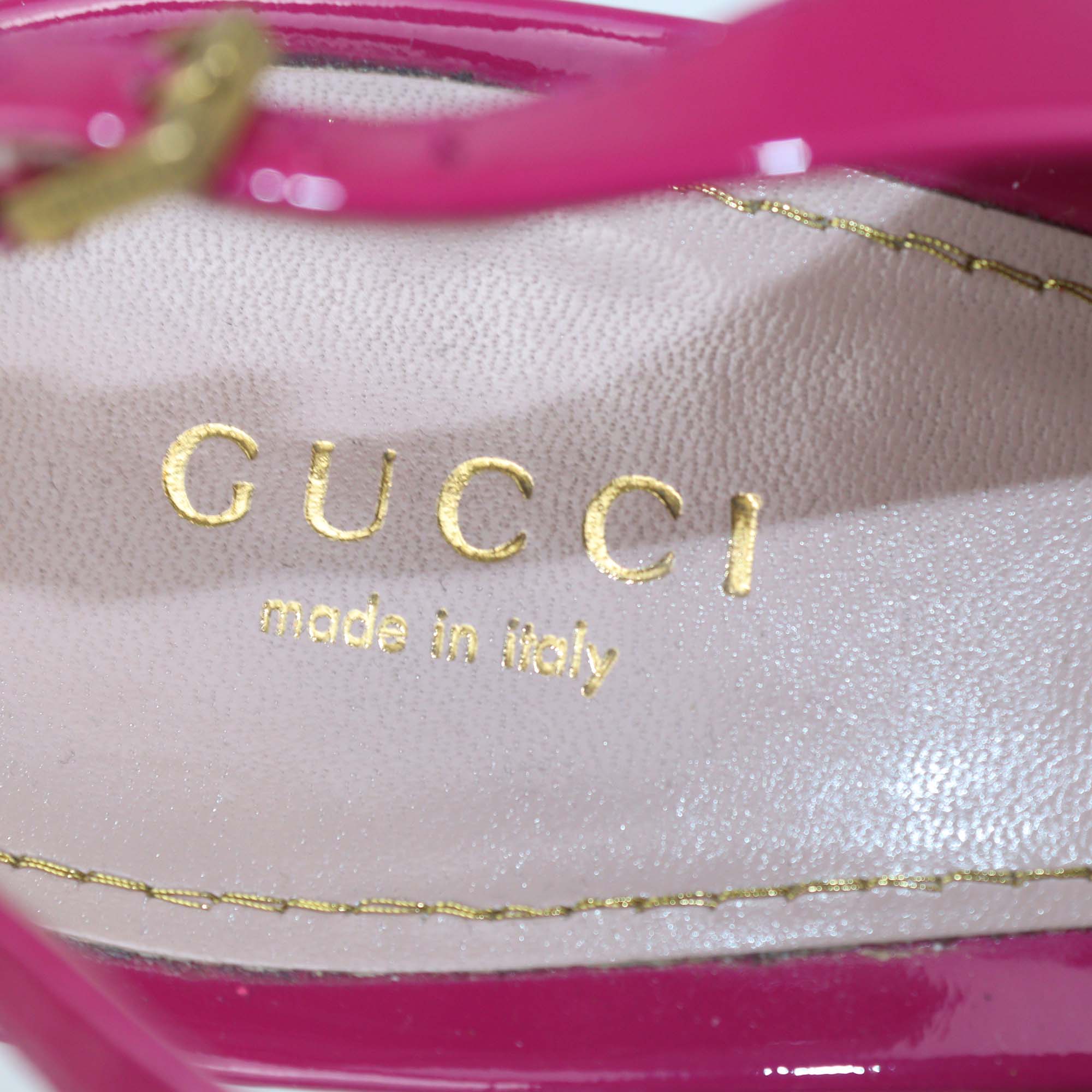 Gucci Magenta Patent Leather Peep Toe Platform Slingback Sandals