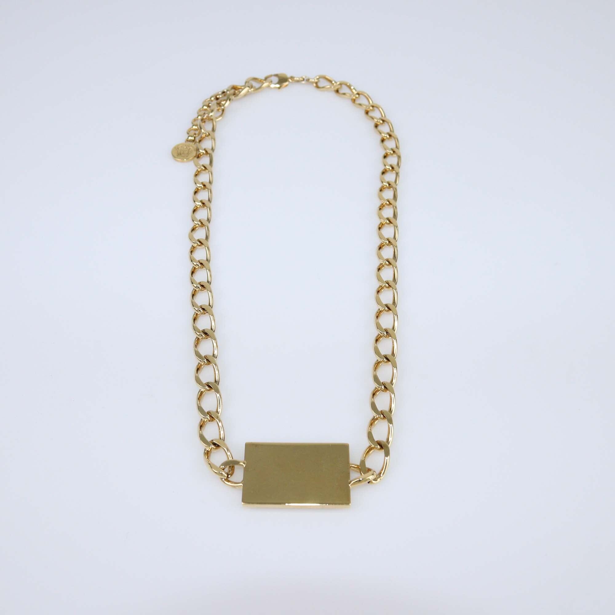 Versace Gold Metal Tone Plaque Chain Links Necklace Womens Versace 