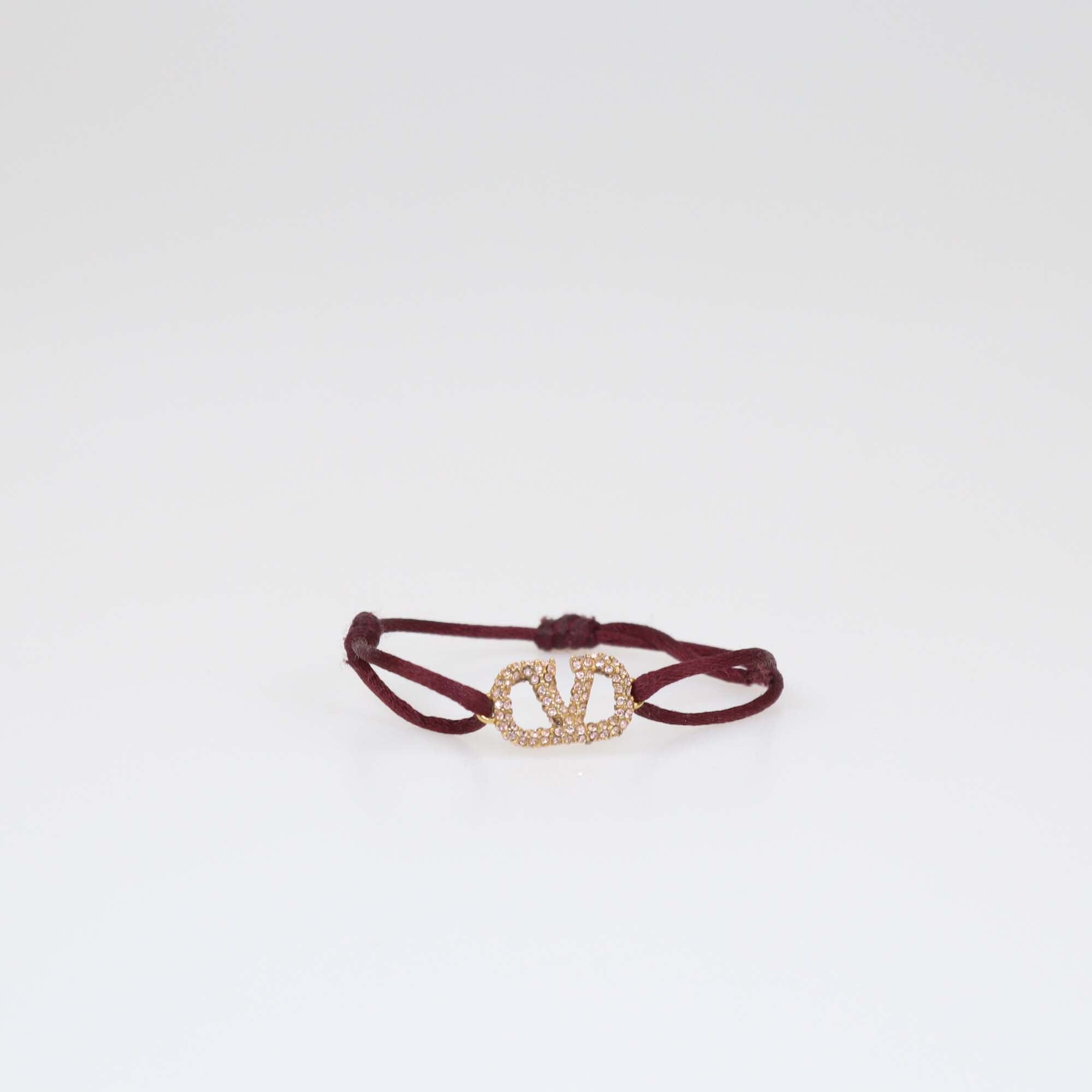 Valentino Maroon VLogo Crystal Embellished Cord Bracelet Womens Valentino 