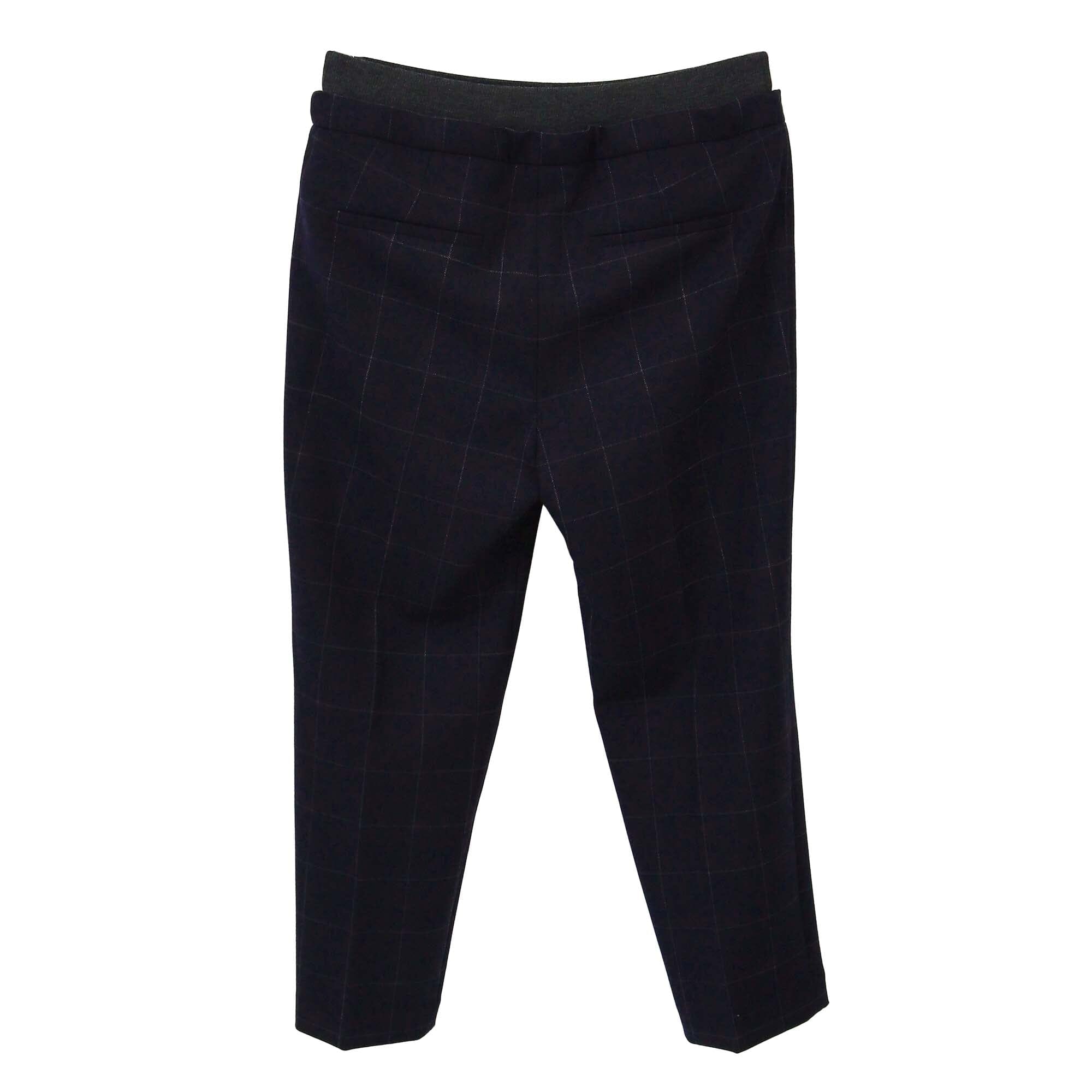 Brunello Cucinelli Navy Blue Checkered Waist Pants Womens Brunello Cucinelli 