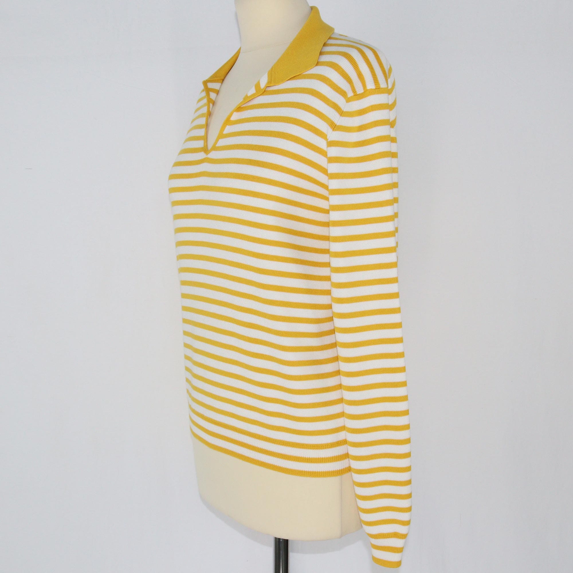 White/Yellow Stripe Sorbone Longsleeve Polo Shirt Shirts/TShirts Loro Piana 