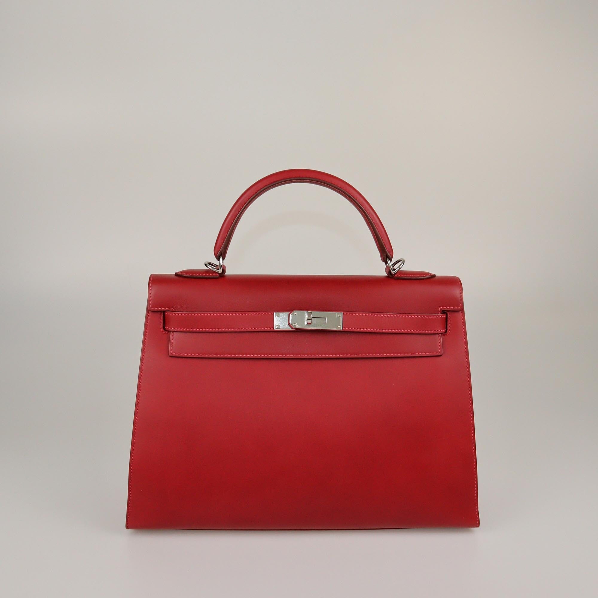Hermes Rouge Vif Tadelakt Palladium Hardware Kelly Sellier 32 Bag