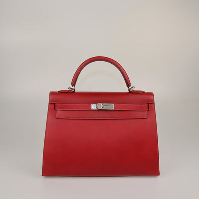 Hermes Rouge Vif Tadelakt Palladium Hardware Kelly Sellier 32 Bag Womens Hermes 