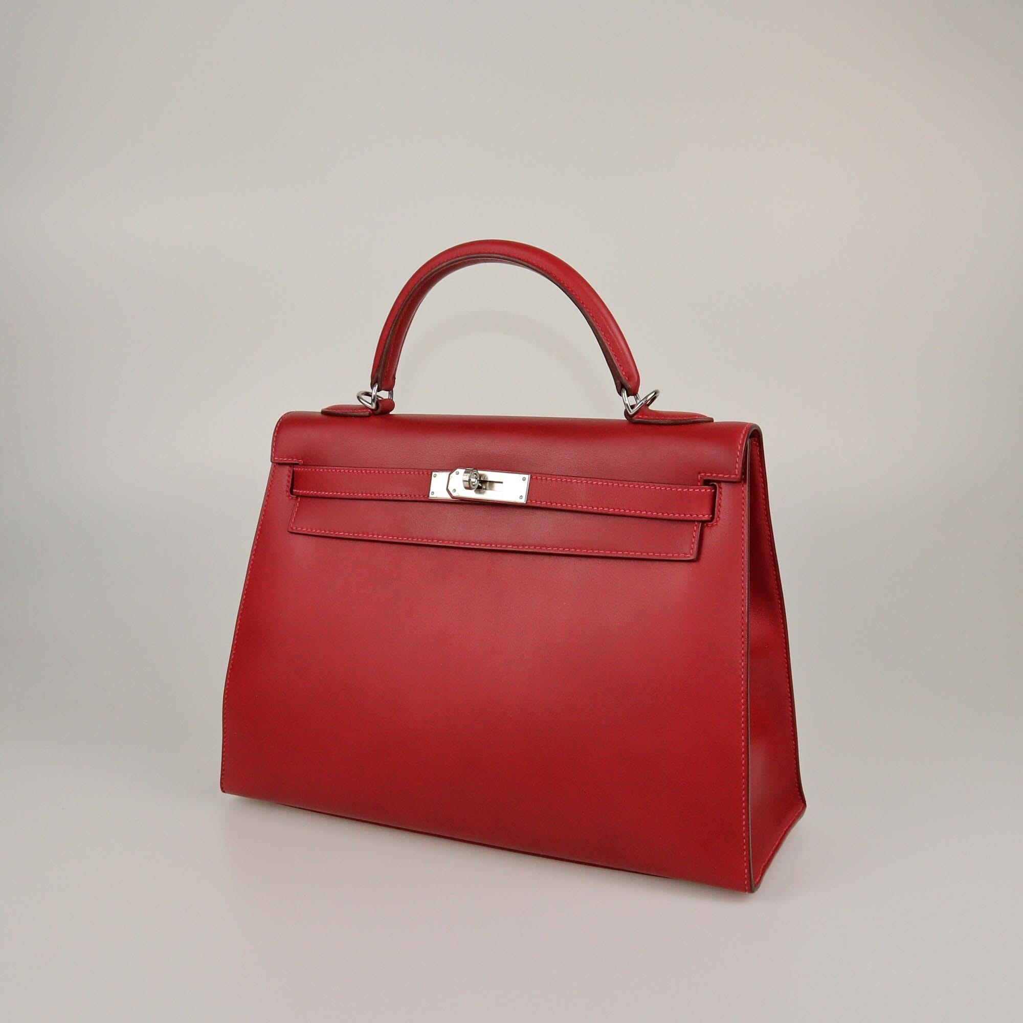 Hermes Rouge Vif Tadelakt Palladium Hardware Kelly Sellier 32 Bag