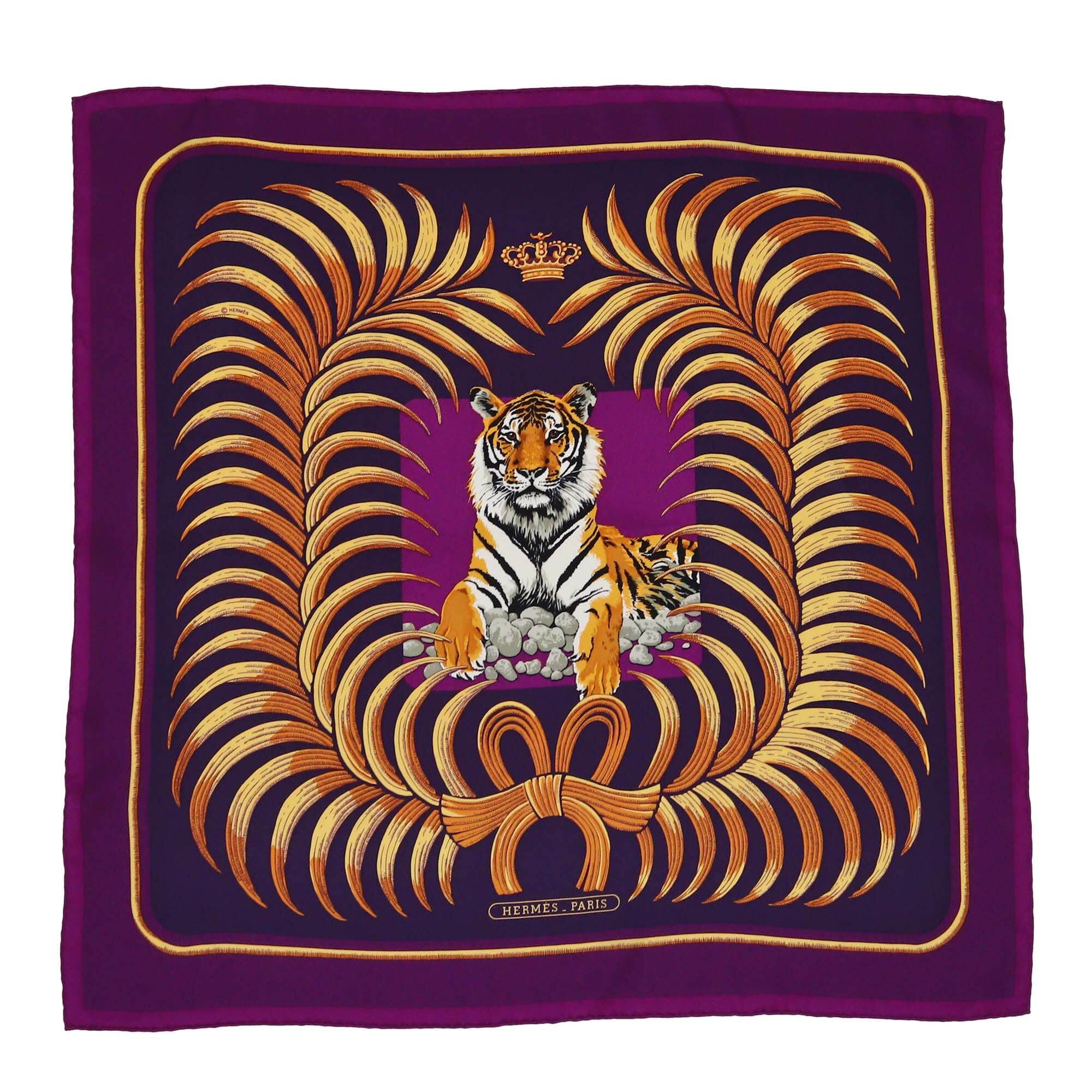 Hermes Purple Printed Le Tigre Royal Scarf Womens Hermes 