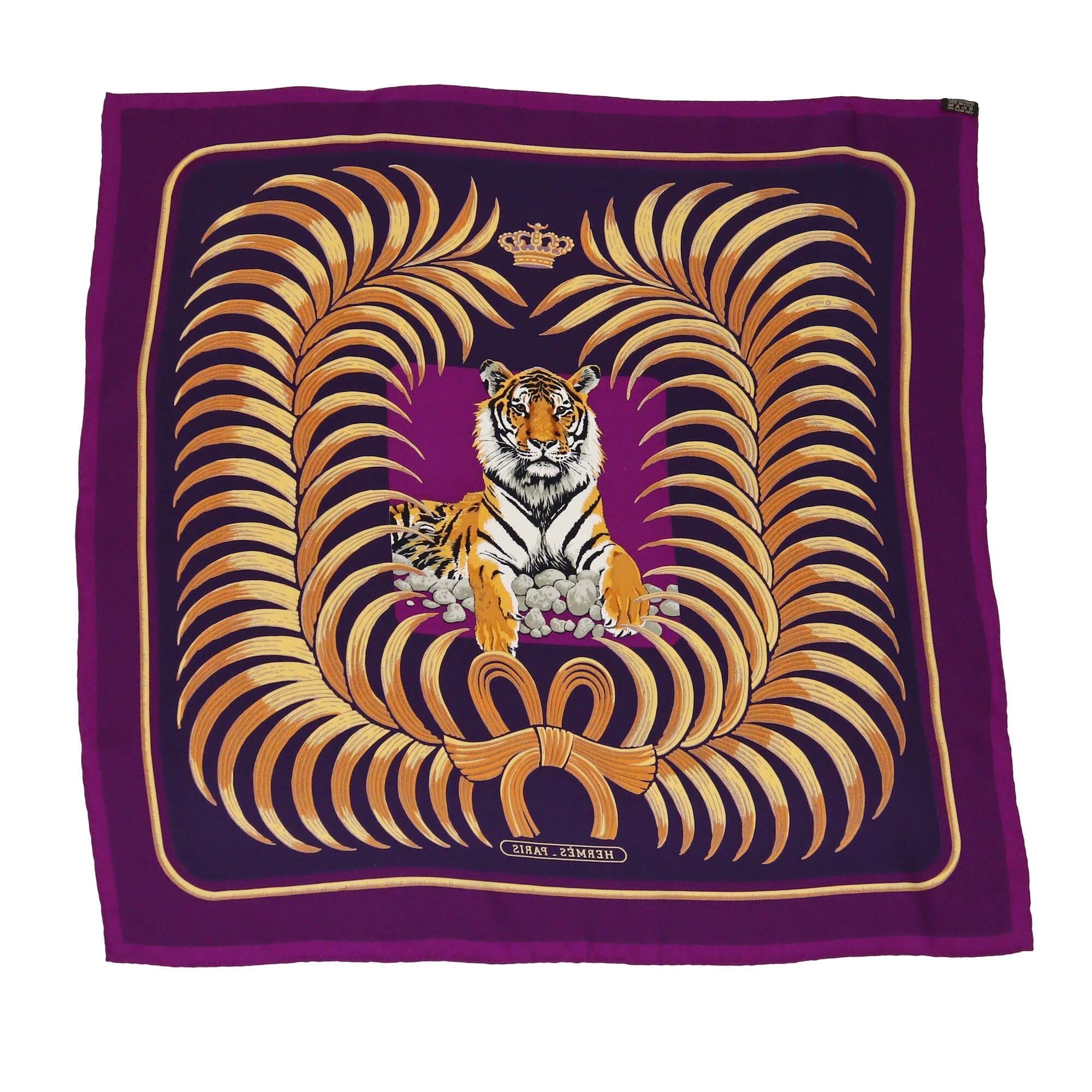 Hermes Purple Printed Le Tigre Royal Scarf Womens Hermes 