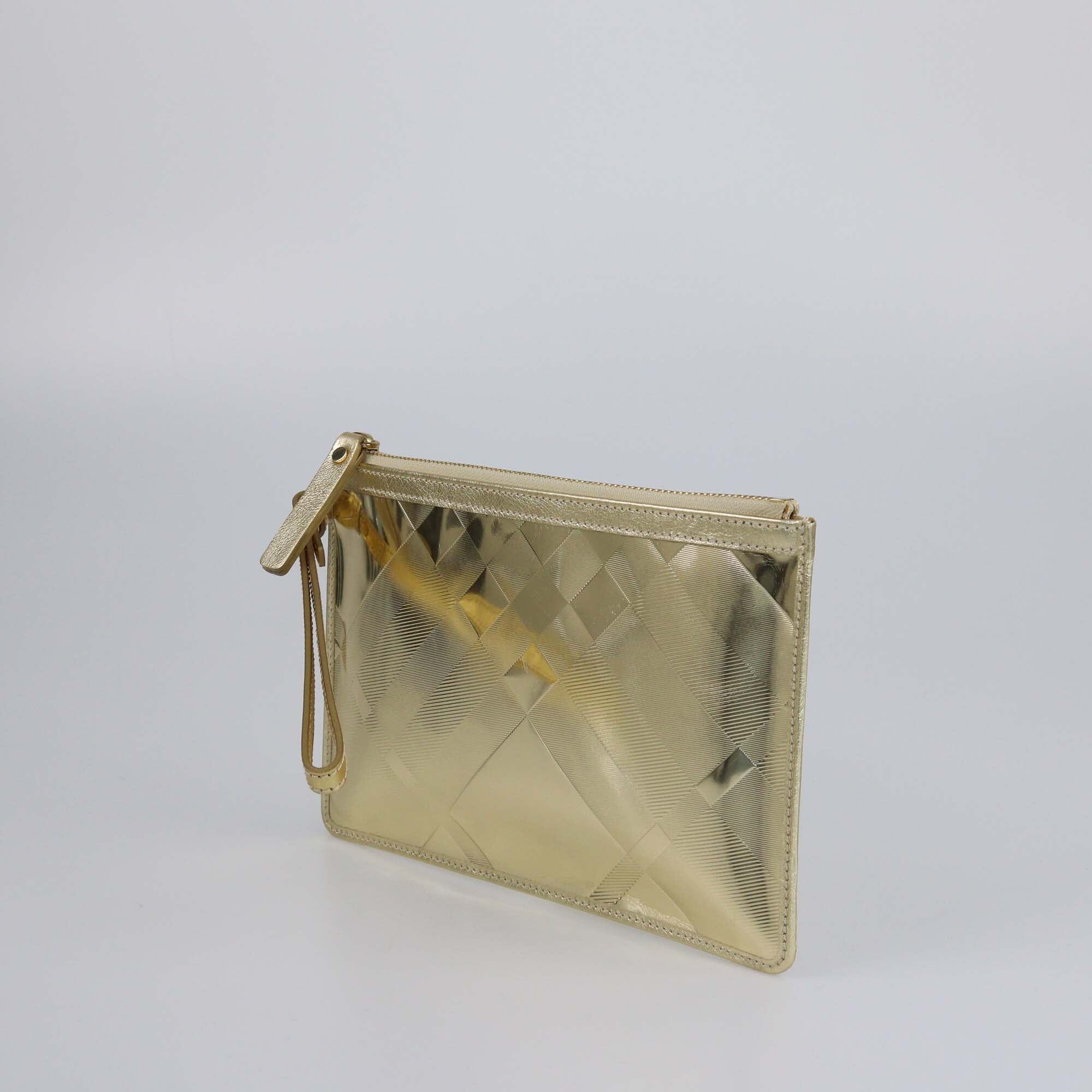 Burberry Gold Embossed Check Mirror Emily Clutch Womens Burberry 