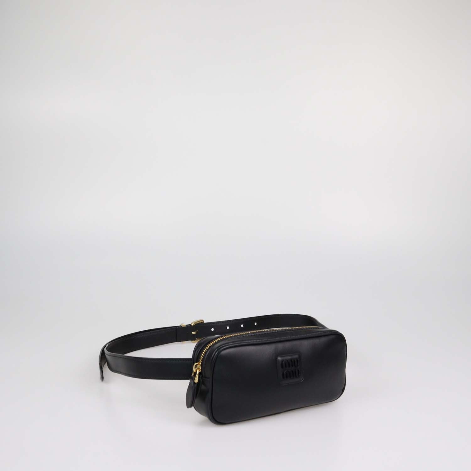 Miu Miu Black Leather Logo Belt Bag