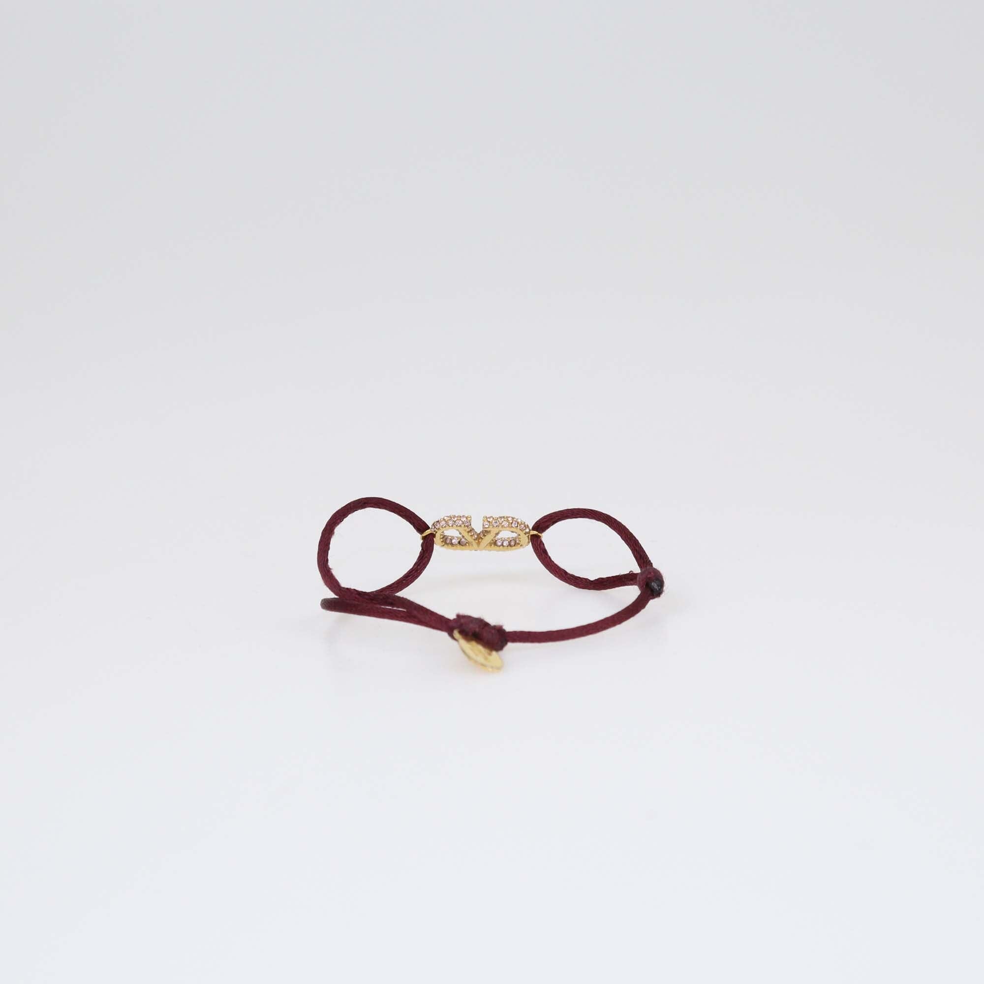Valentino Maroon VLogo Crystal Embellished Cord Bracelet Womens Valentino 