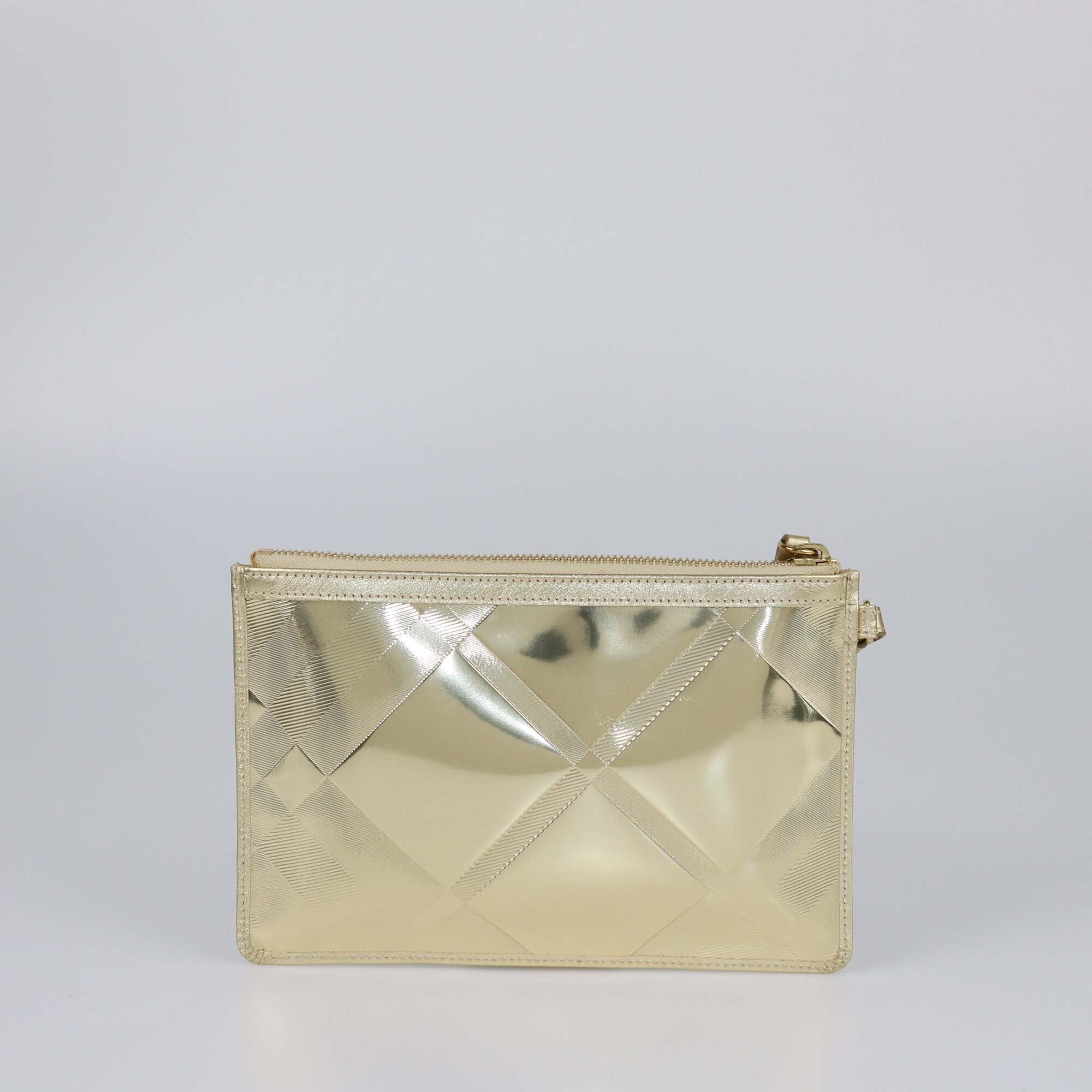 Burberry Gold Embossed Check Mirror Emily Clutch Womens Burberry 