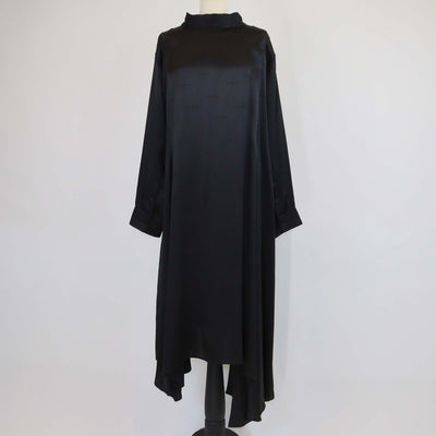 Balenciaga Black Silk Logo Jacquard Long Sleeve Maxi Dress