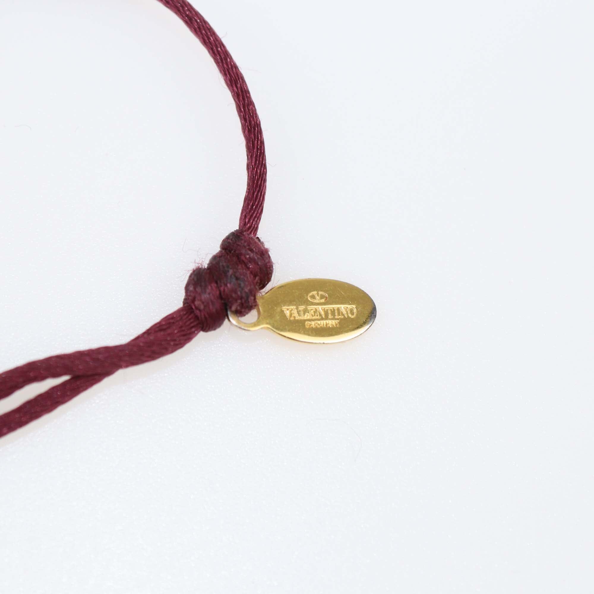 Valentino Maroon VLogo Crystal Embellished Cord Bracelet Womens Valentino 