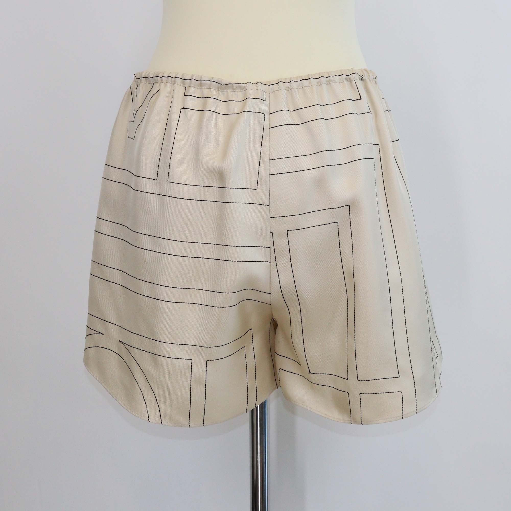 Toteme Beige Silk Monogram Embroidered Pj Shorts