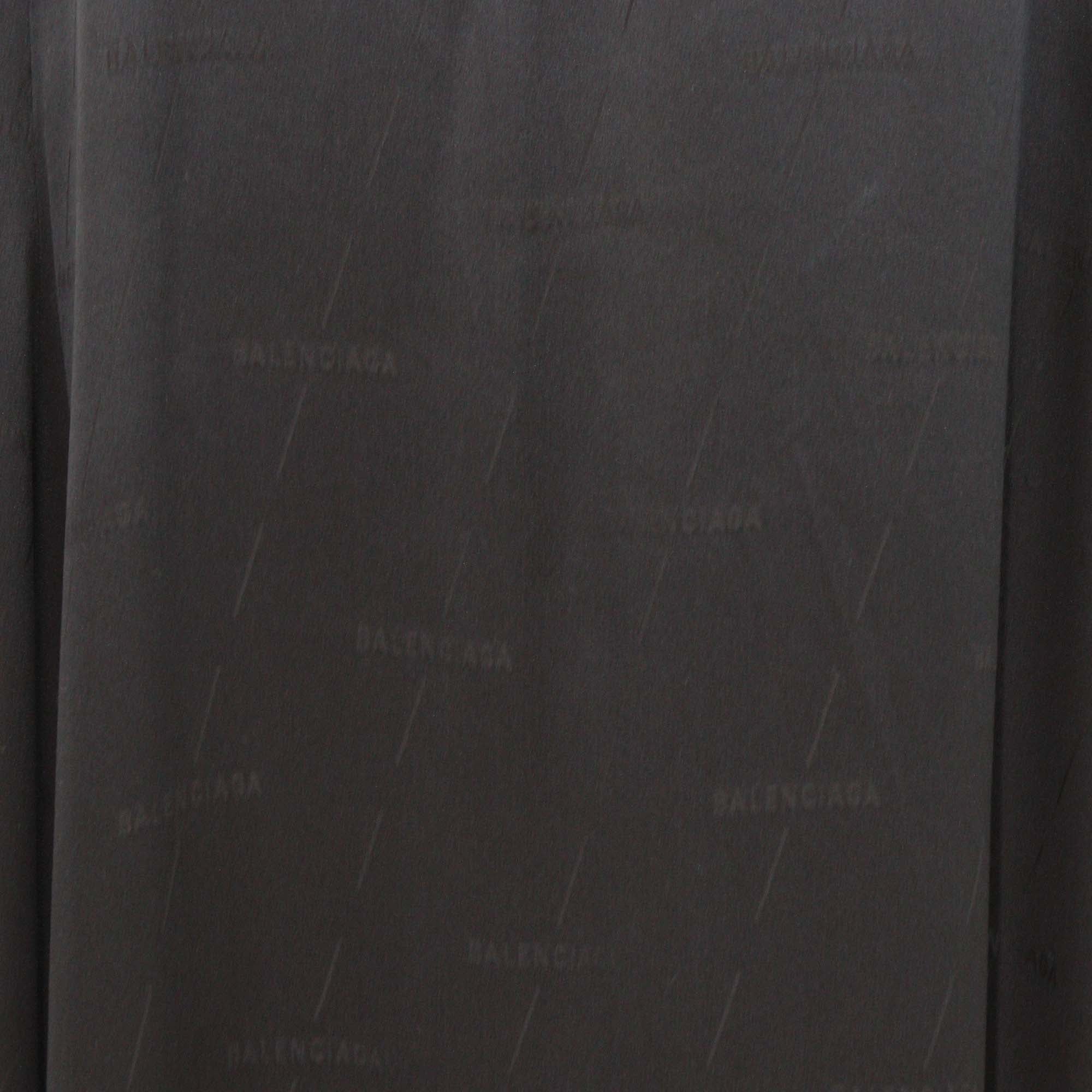 Balenciaga Black Silk Logo Jacquard Long Sleeve Maxi Dress