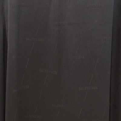 Balenciaga Black Silk Logo Jacquard Long Sleeve Maxi Dress