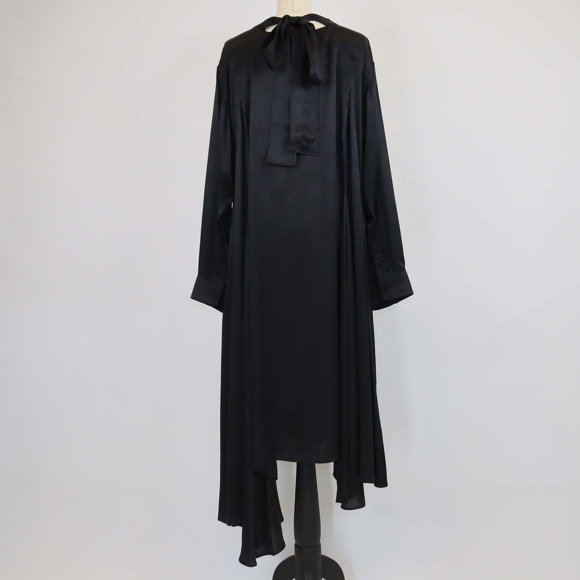 Balenciaga Black Silk Logo Jacquard Long Sleeve Maxi Dress