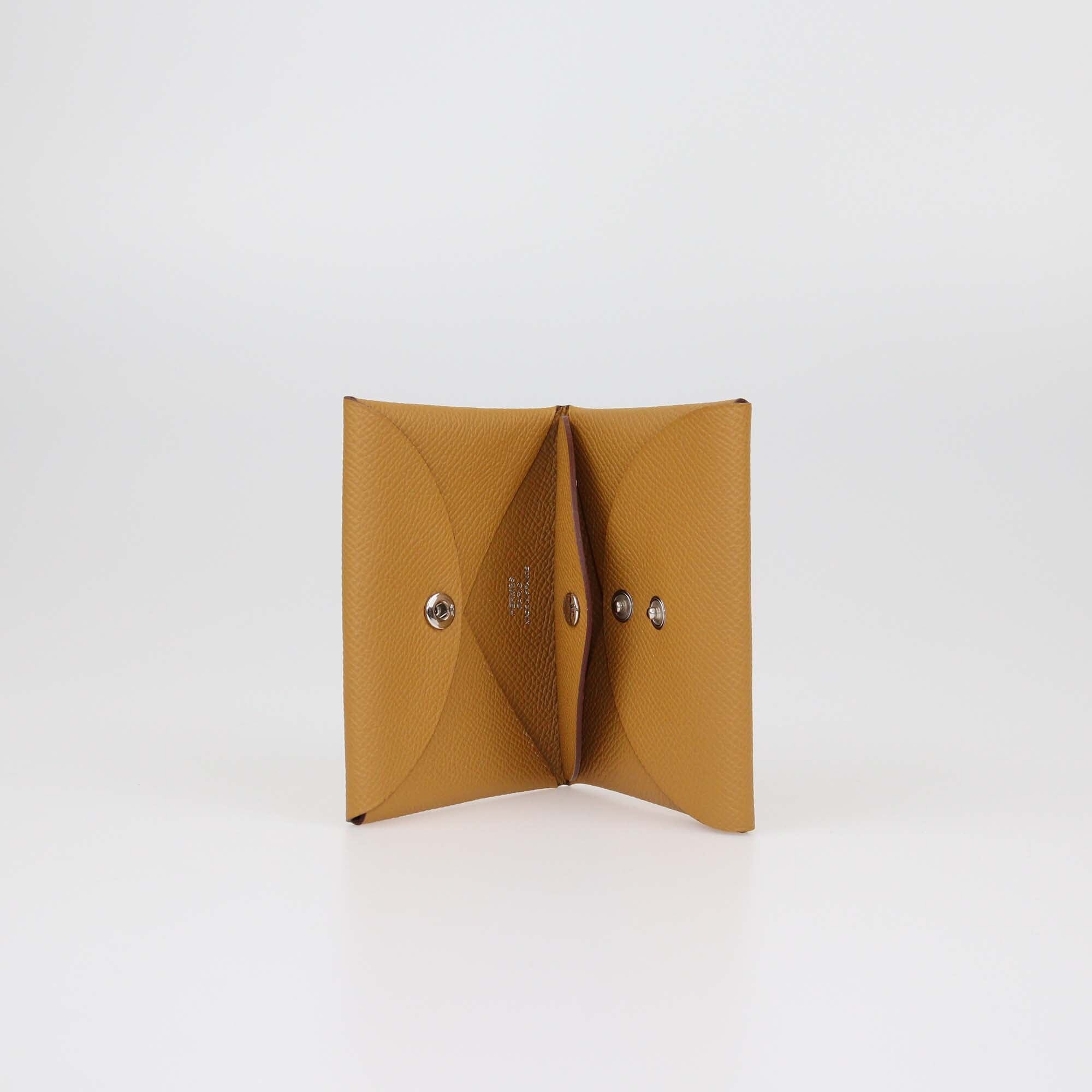 Hermes Caramel Epson Calvi Duo Compact Card Holder Womens Hermes 