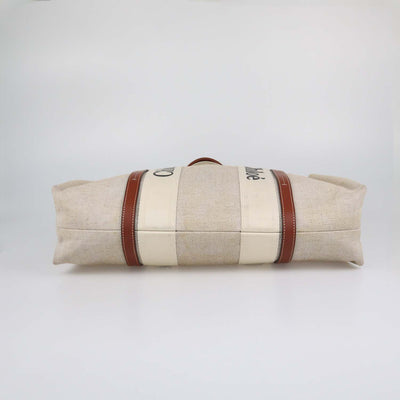 Chloe Beige/Natural Canvas and Leather Large Woody Tote