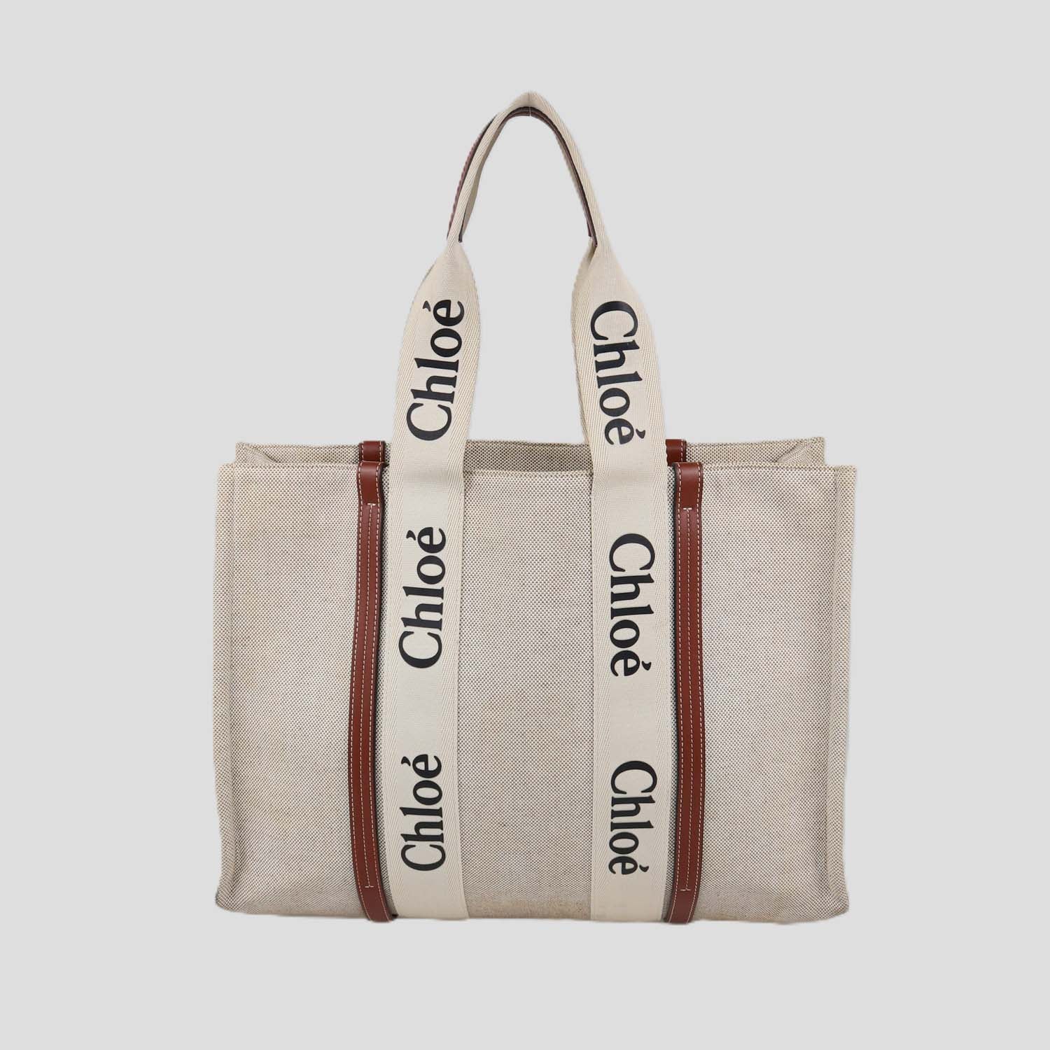 Chloe Beige/Natural Canvas and Leather Large Woody Tote
