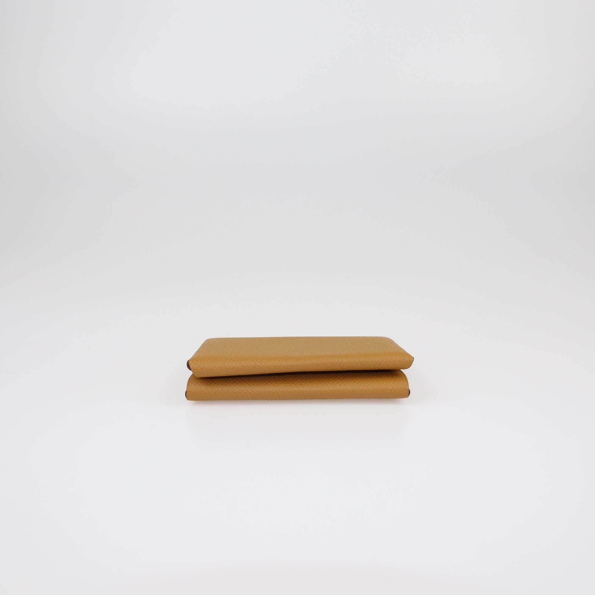 Hermes Caramel Epson Calvi Duo Compact Card Holder Womens Hermes 