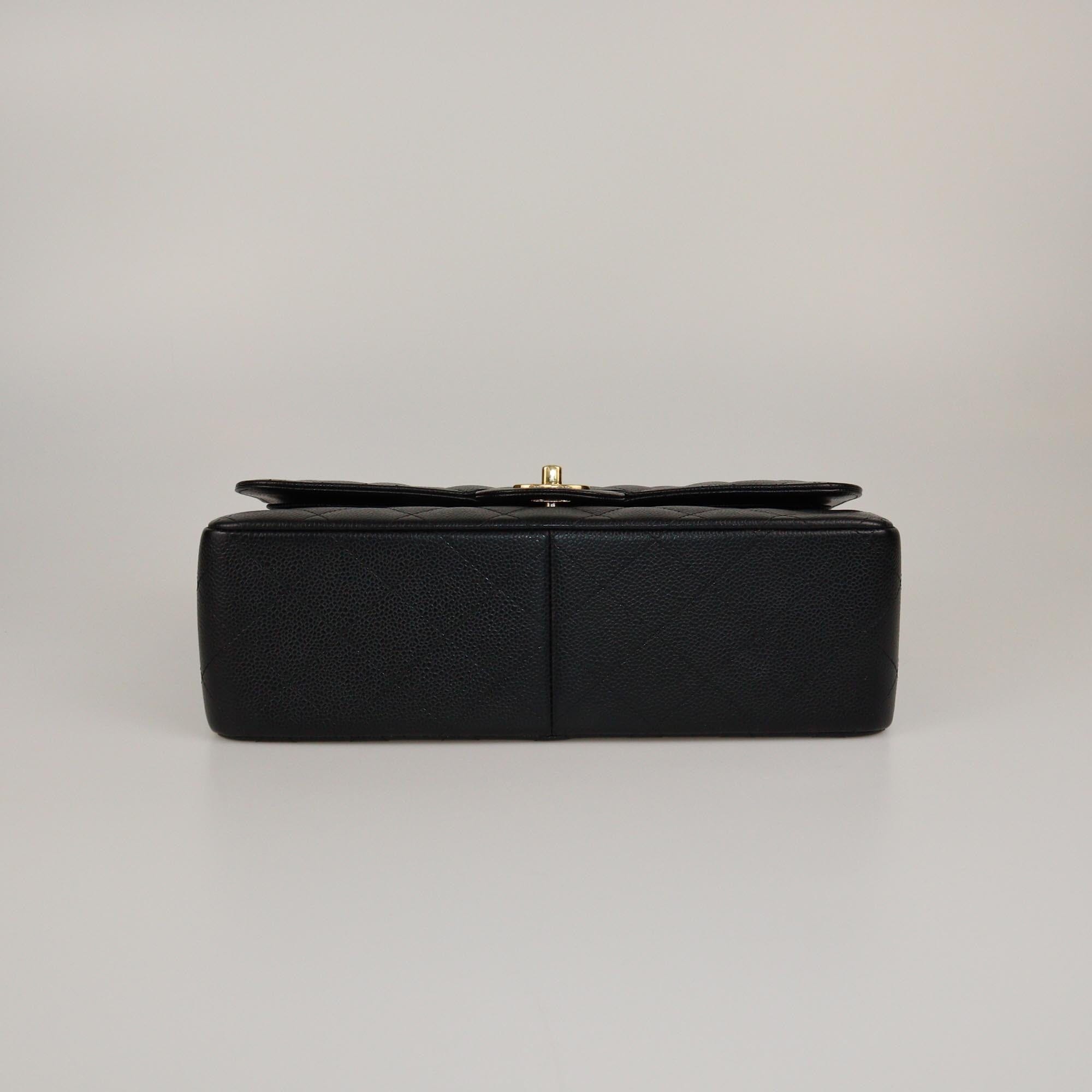 Chanel Black Quilted Caviar Jumbo Classic Double Flap Bag Womens Chanel 