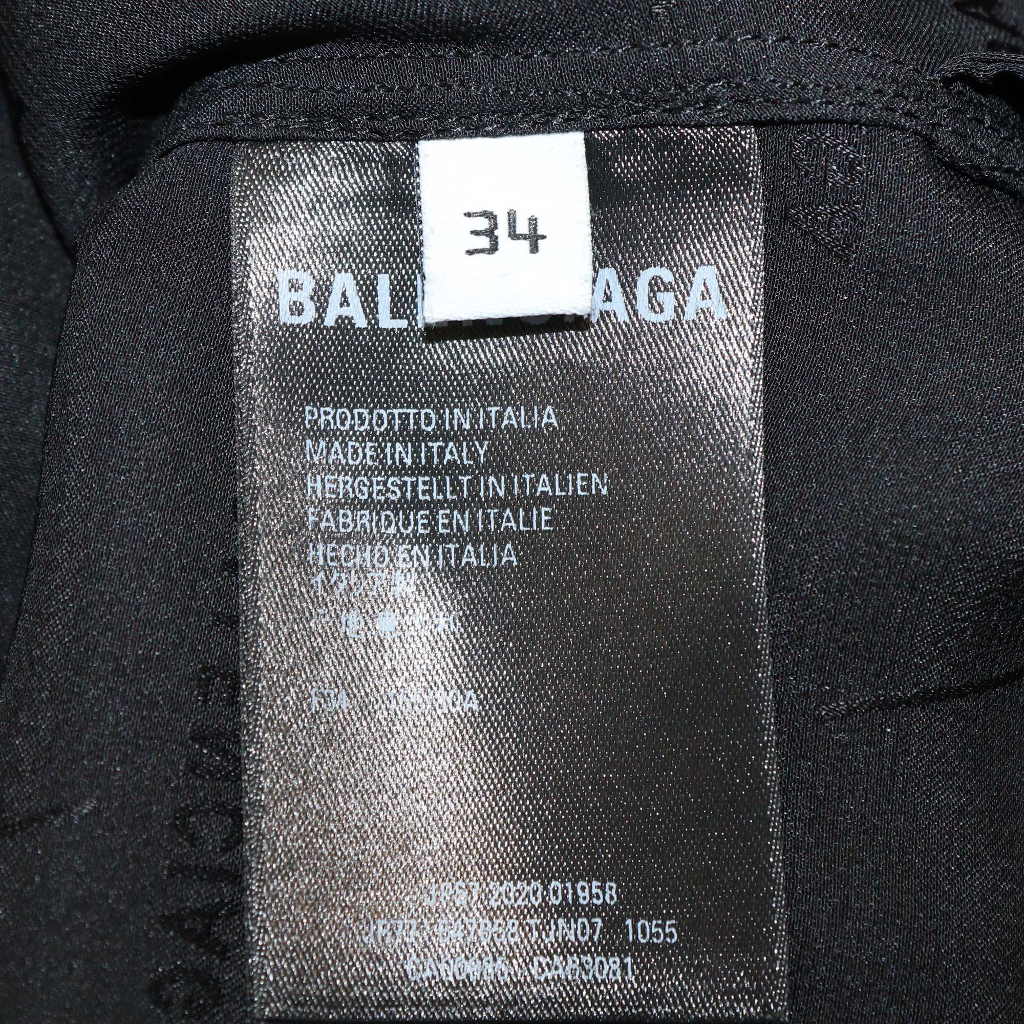 Balenciaga Black Silk Logo Jacquard Long Sleeve Maxi Dress