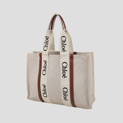 Chloe Beige/Natural Canvas and Leather Large Woody Tote