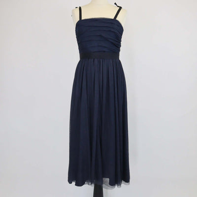Sandro Navy Blue Pleated Elastic Waist Midi Dress