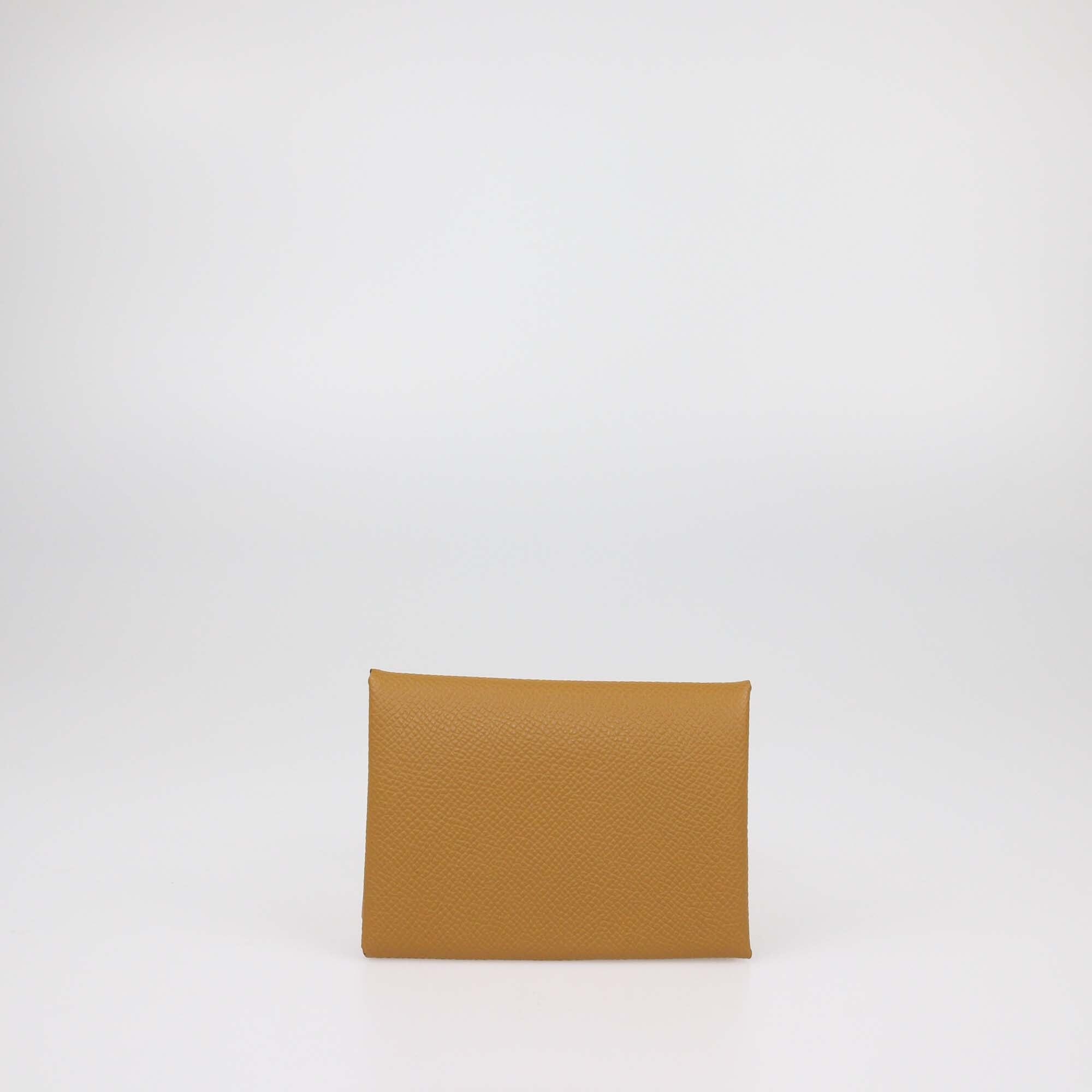 Hermes Caramel Epson Calvi Duo Compact Card Holder Womens Hermes 