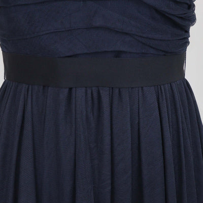 Sandro Navy Blue Pleated Elastic Waist Midi Dress