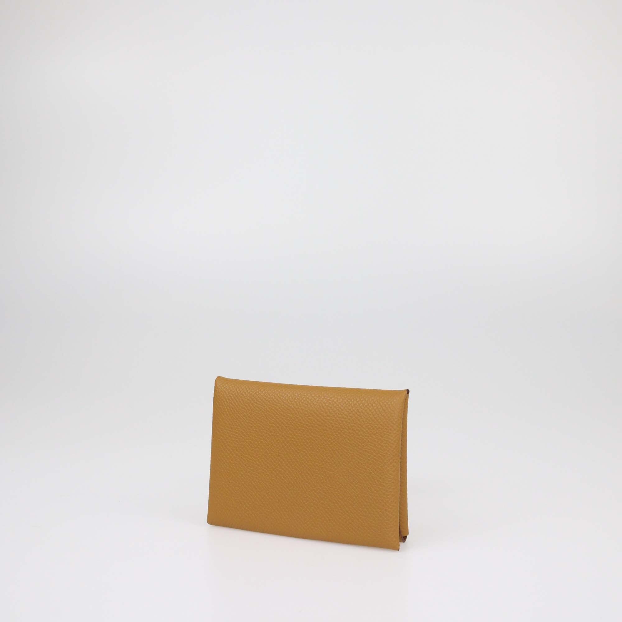Hermes Caramel Epson Calvi Duo Compact Card Holder Womens Hermes 