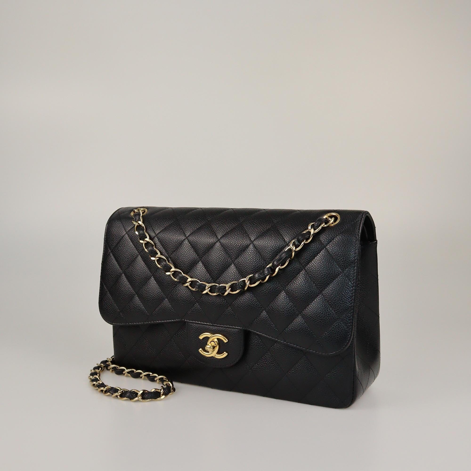 Chanel Black Quilted Caviar Jumbo Classic Double Flap Bag Womens Chanel 