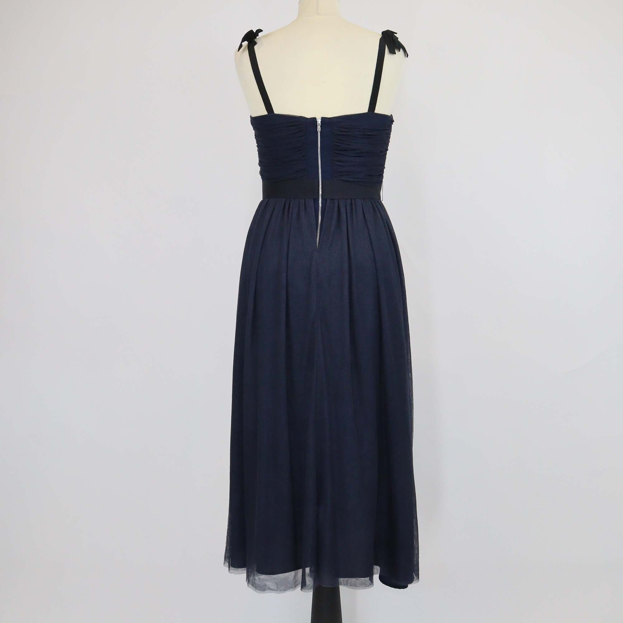 Sandro Navy Blue Pleated Elastic Waist Midi Dress