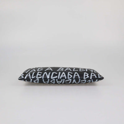 Balenciaga Black Leather Graffiti Zip Pouch