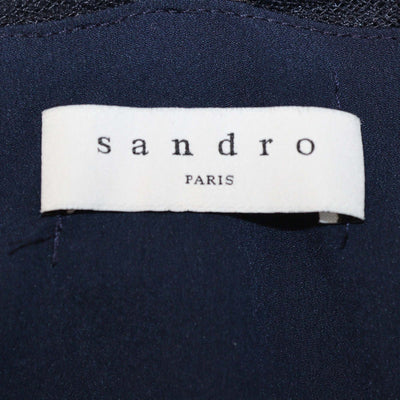 Sandro Navy Blue Pleated Elastic Waist Midi Dress
