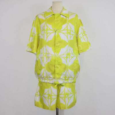 Louis Vuitton Yellow/White Silk Shibori Tie Dye Short Sleeve Shirt & Short Set