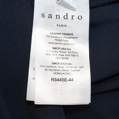 Sandro Navy Blue Pleated Elastic Waist Midi Dress