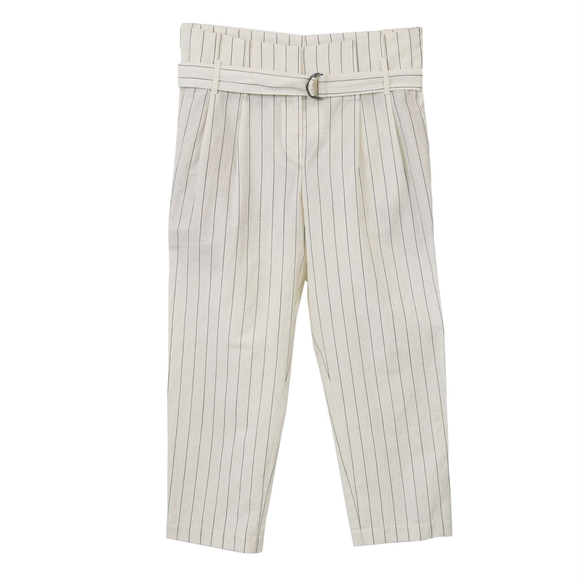 Brunello Cucinelli Off White Pinstripe Belted Pants Womens Brunello Cucinelli 