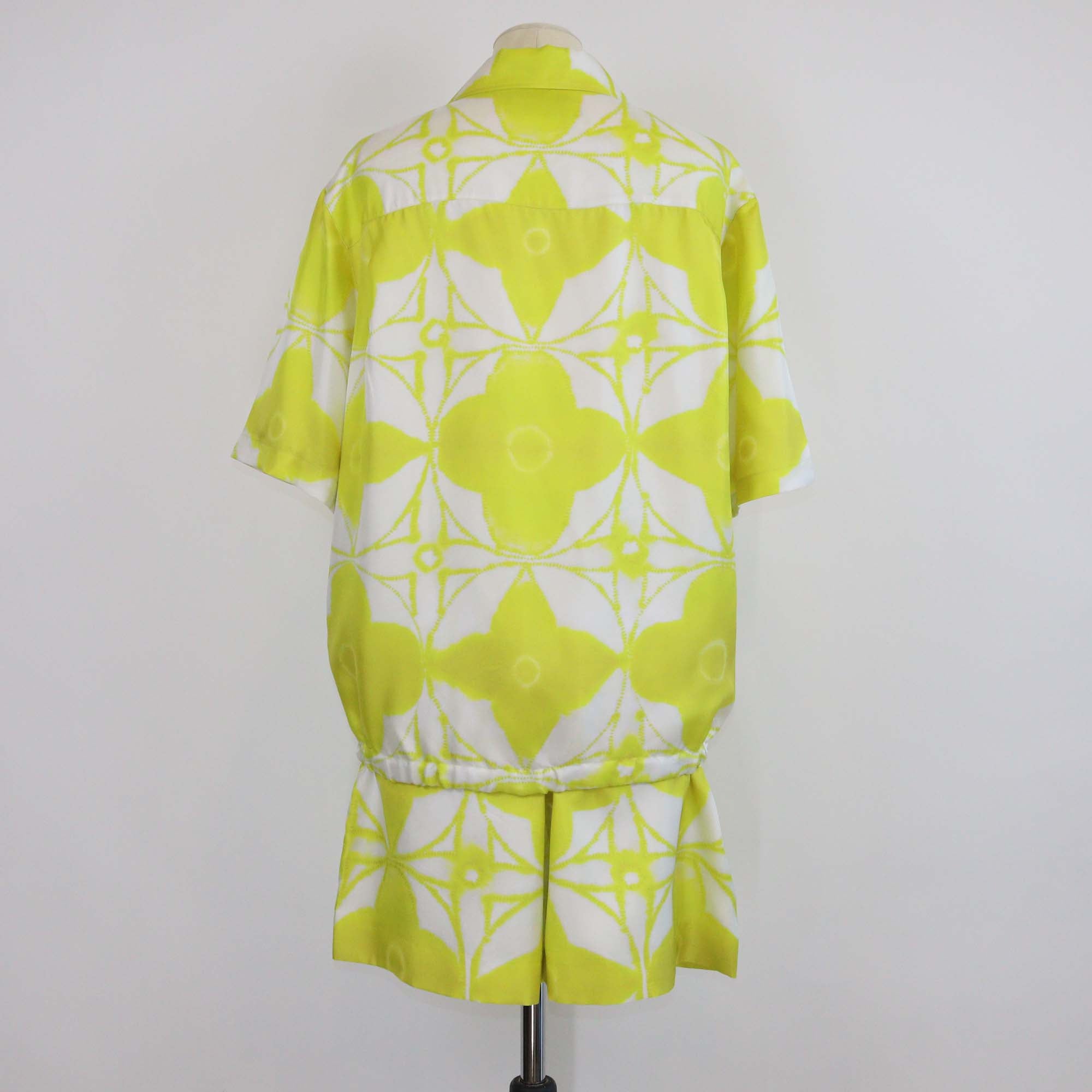 Louis Vuitton Yellow/White Silk Shibori Tie Dye Short Sleeve Shirt & Short Set