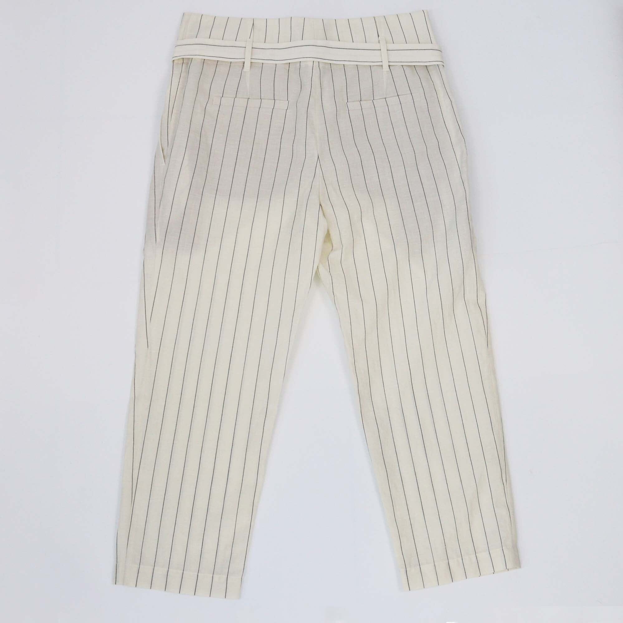 Brunello Cucinelli Off White Pinstripe Belted Pants Womens Brunello Cucinelli 