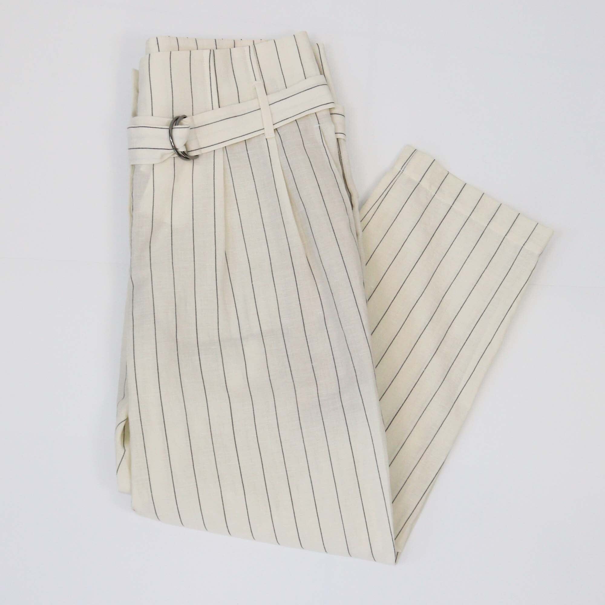 Brunello Cucinelli Off White Pinstripe Belted Pants Womens Brunello Cucinelli 